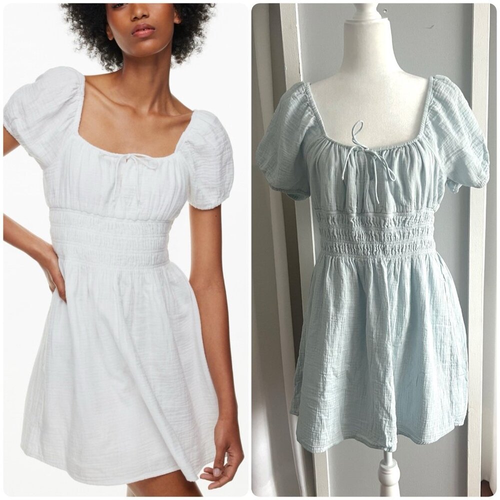 Aritzia Soft Blue Puff Sleeve Mini Dress